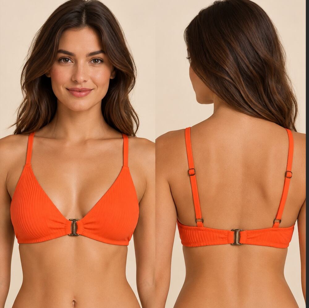 Andie The Nora Bikini Top Vermillion Ribbed Orange NWT Size XS Adjustable